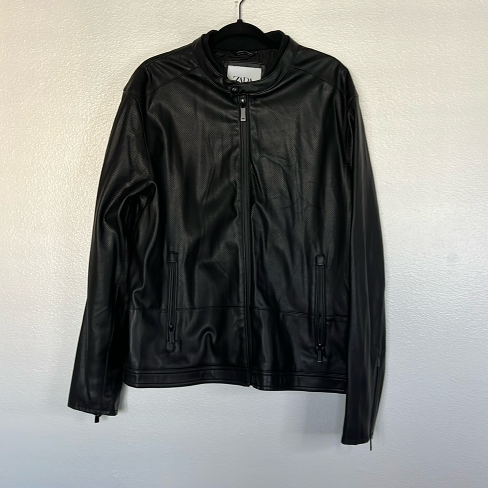 EUC ZARA Faux Leather Black Perforated Jacket sz XL